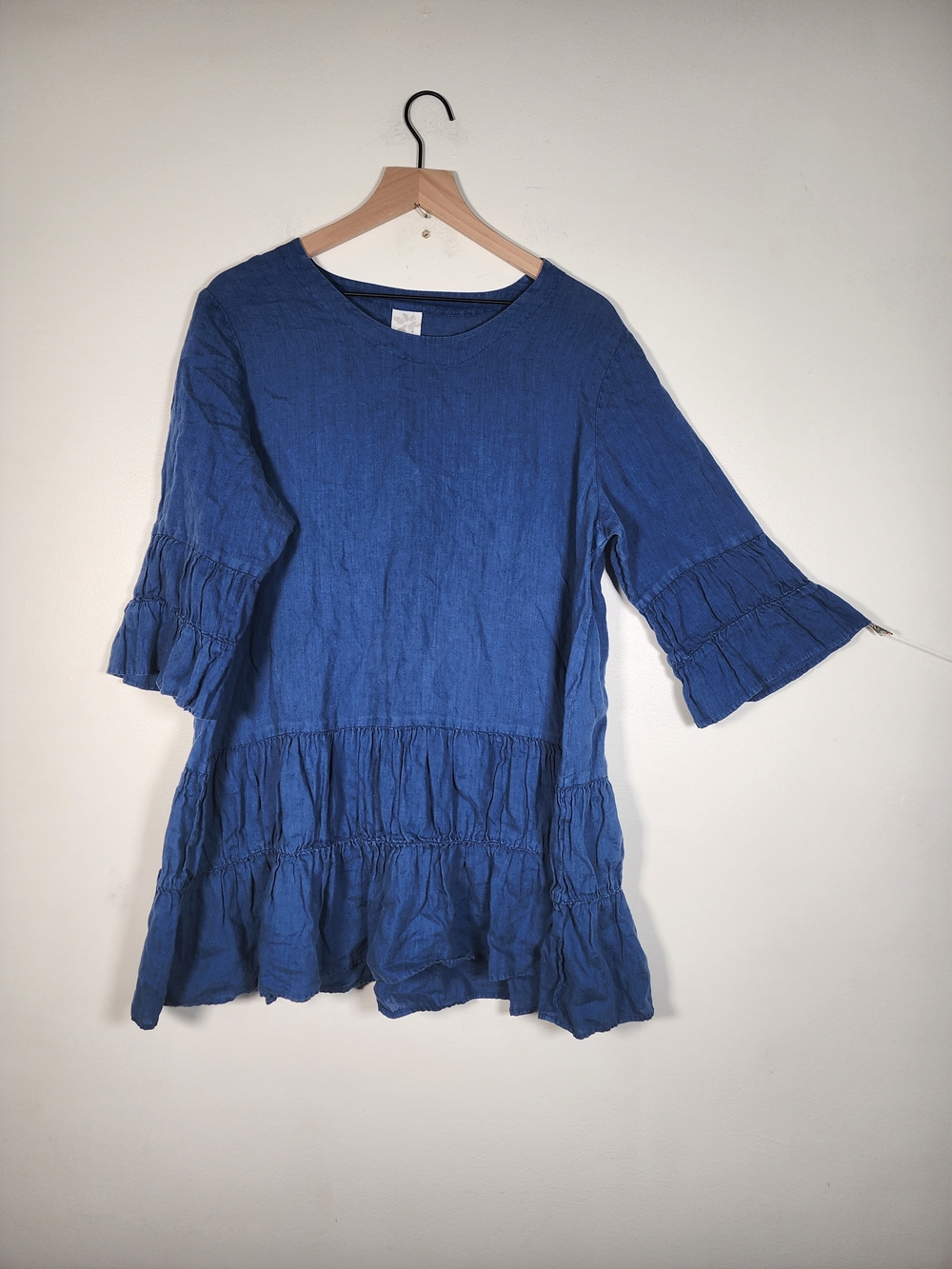 MATCH POINT Linen Blue Tiered Ruffle Dress - Picture 2 of 7